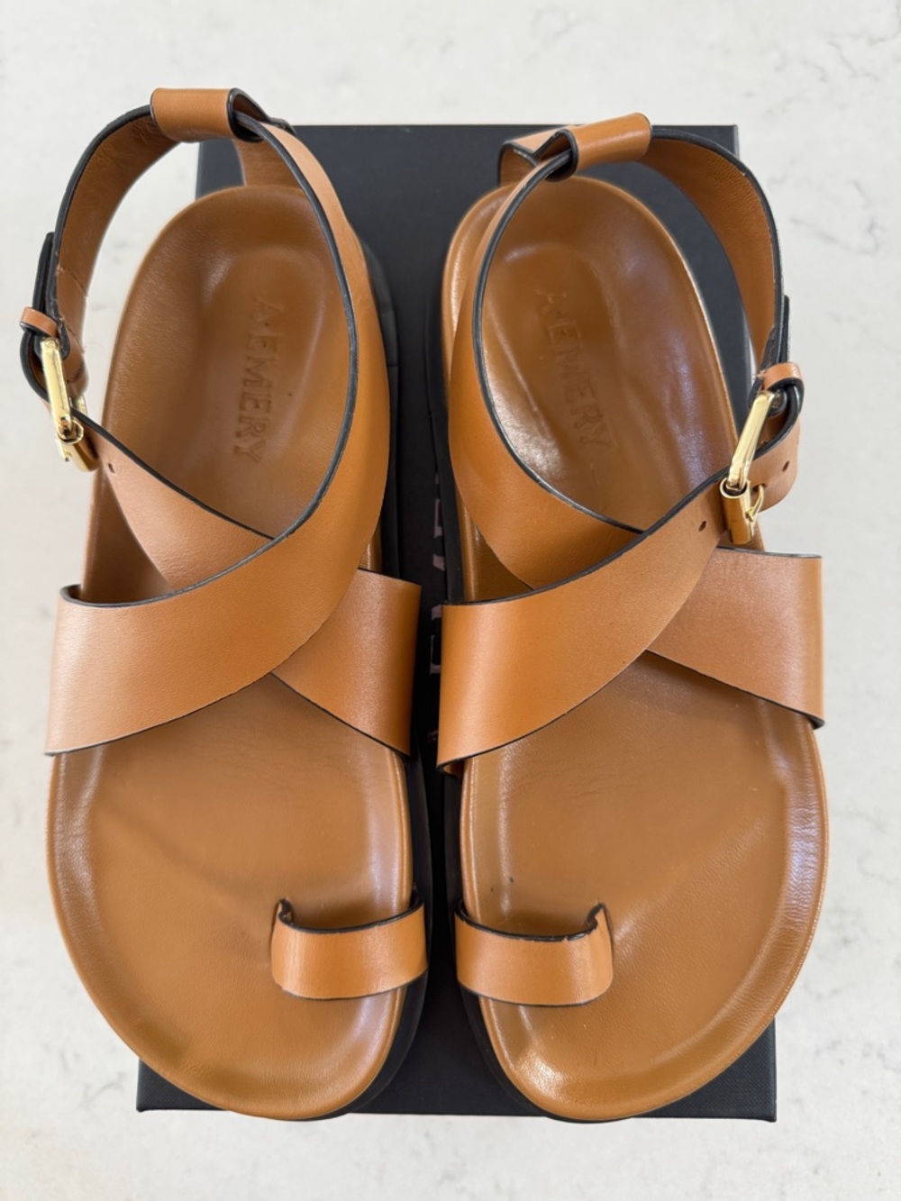A.Emery Dula 38 Tan Leather Cross-Strap Sandals